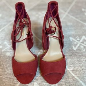 Lord & Taylor Burgundy Wrap Heels in 6.5